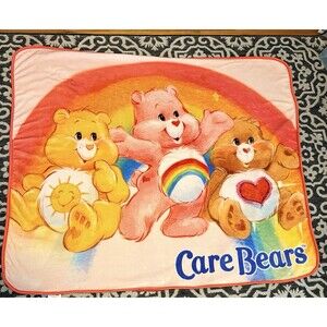 Care Bears Plush Throw Blanket Funshine, Cheerbear, RARE TENDERHEART